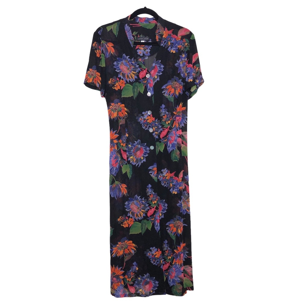 LAUREN TAYLOR New York Black Floral Sheer Duster Sz 8